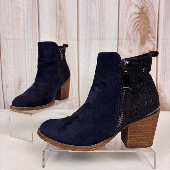 Xti Shoes - Xti Territory Ankle Boots Suede Chunky Western Casual Booties Blue Sz 36/5.5